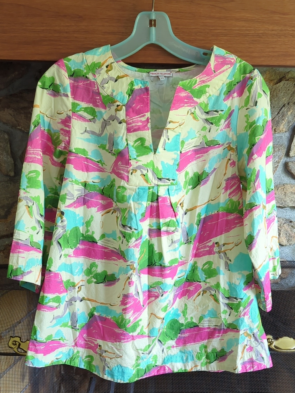 Frances Valentine Yellow Cotton Tennis Print Tunic Top
